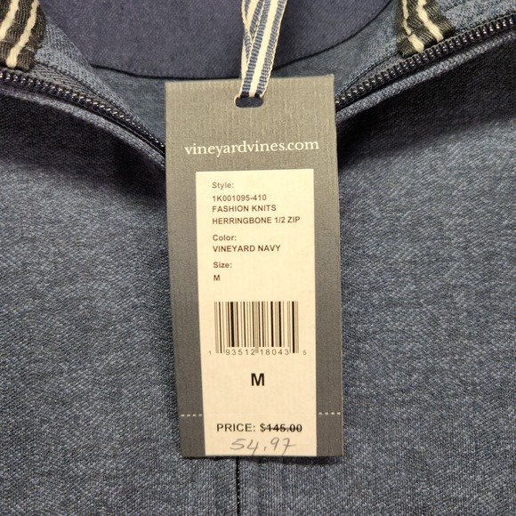 Vineyard Vines Herringbone 1/2 Zip Navy Medium - Picture 7 of 8